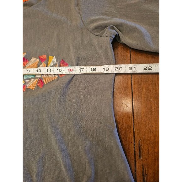 Timorra Artsy Gray Blouse With Layered Pleated Sleeves & Vibrant Embroidery XXL - Picture 9 of 11